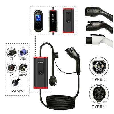 Переносное зарядное устройство IP65 8A-32A регулируемого типа 1 для электромобилей с напряжением 2000 В